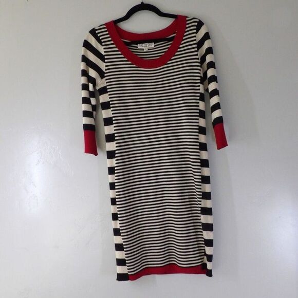 Pink Rose Dress Womens size PL Stripe cream black red Soft Midi Sweater - Picture 6 of 9